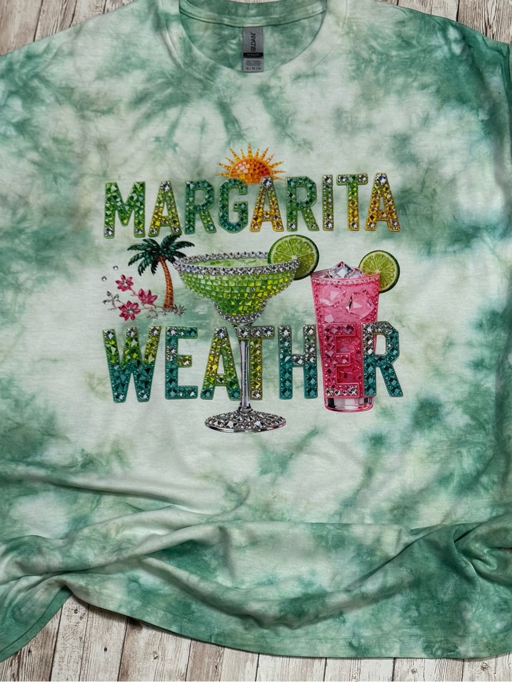 Green hand dyed "Margarita Weather" Shirt